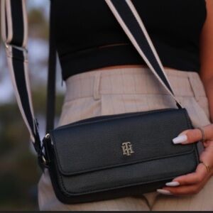 Tommy Hilfiger Black Crossbody Bag with Gold Accents